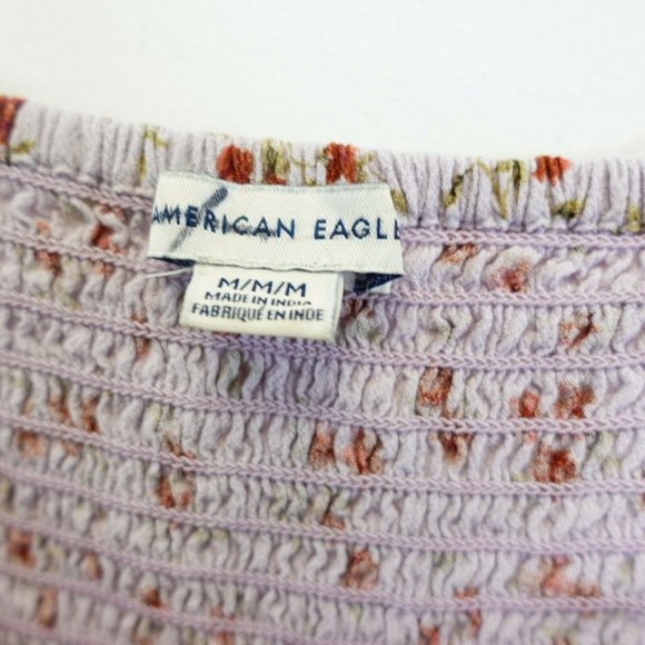 AMERICAN EAGLE Women's Mauve Purple Red Crop Top Blouse MEDIUM Floral Strappy - Picture 3 of 8